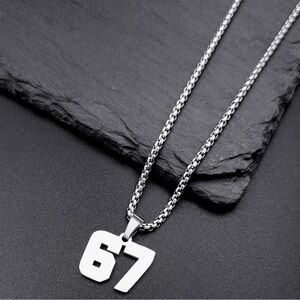 Silver Number 67 Pendant Necklace